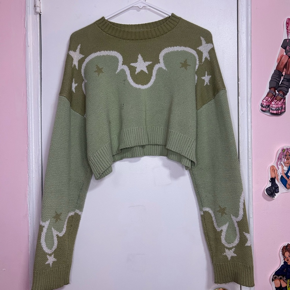 Olive Green Star Pattern Sweater